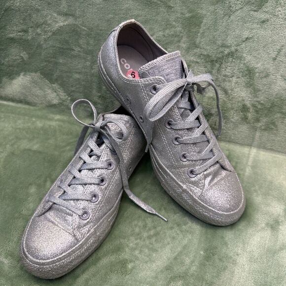 Converse Chuck Taylor All Star Sneakers Silver Glitter M7/W9 Shoe Glitzy Wedding - Picture 5 of 9
